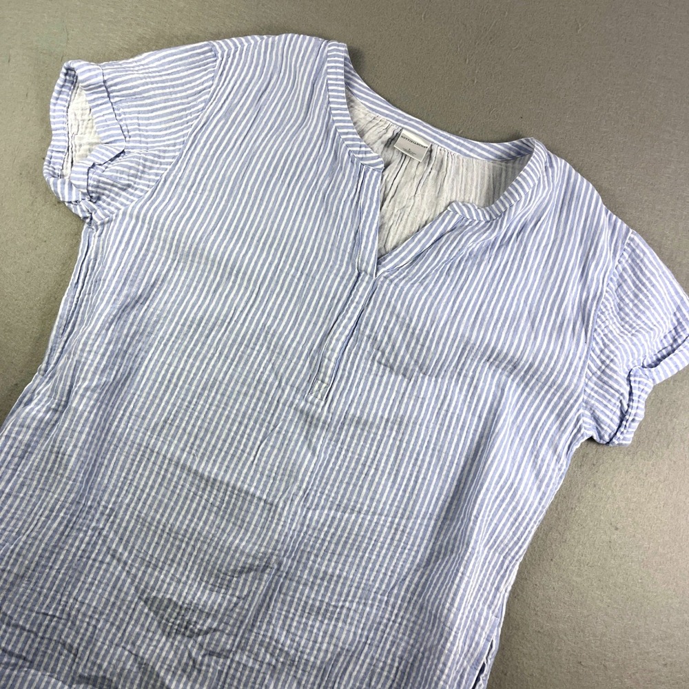 Nottibianche Womens Blue White Striped Cotton Gauze Sleep Dress Nightshirt L‎